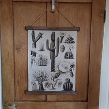 Cacti Wall Art Hanging Vintage Western Fabric Style 20"x15" Boho Retro Botanical