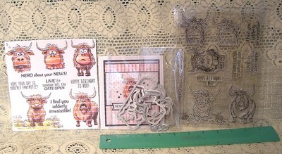 Faux Herd Your News Highland Cows Stamp Set + die set     Shipping from USA
