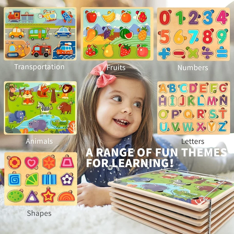 Educational Toddler Wooden Puzzles Set - 6 Pack - Image 4 of 4