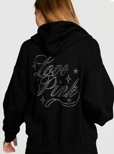 NWT VS PINK LIMITED EDITION FULL ZIP BLING HOODIE L BLACK   DIAMANTE   COZY  