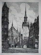 Josef Windisch (1884-1968): Altes Rathaus in München (sign. Radierung, vor 1945)