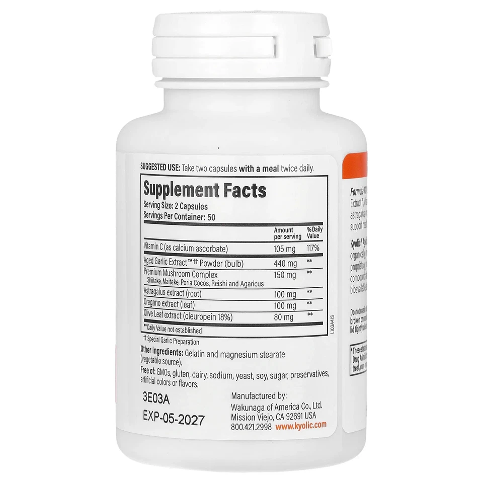 Extracto de ajo envejecido™, apoyo inmunológico, fórmula 103, 100 cápsulas Foto 2 de 2