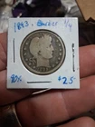1893 P Barber Quarter 25C Cents Coin 90% Silver In Nice Condition