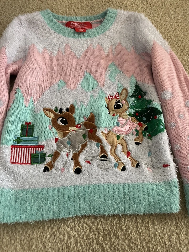 Suéter Pullover Rudolph el Reno Nariz Roja Niñas Talla 7 Foto 3 de 4