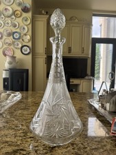 Vintage Cut Glass Crystal Decanter with Stopp...