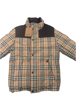 Burberry Check Puffer Jacket Down Insulated Stand-Up Collar Button Men's S