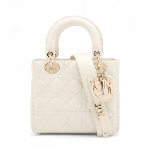 Christian Dior Cannage My Lady Dior Leather 2 Way Handbag White