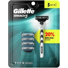 Gillette MACH3 1 Razor and 5 Cartridges Set Sharper Blades New Sealed