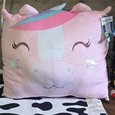 YOUR HOME Unicorn Embroidered Square Pillow Pink White Blue Kids Teens Polyester