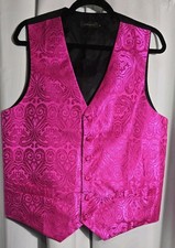 DiBanGu Mens Pink Paisley Jacquard Silk Waistcoat Vest Pocket Formal Wedding Med