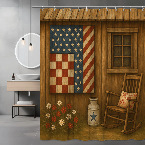 Duschvorhang Bauernhaus amerikanische Flagge - rustikale Landhausdekoration - Bild 7 von 12