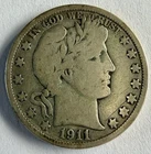 1911-D Barber Half Dollar, Very Good Condition, Low Mintage 695,080, ASW .36169