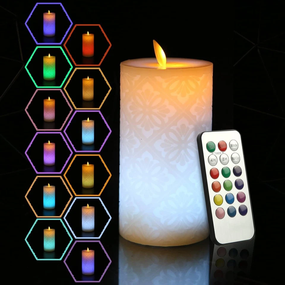 RGB Flickering Moving Wick Flameless Pillar Candle Led Candles lights W/Remote - Image 2 of 4