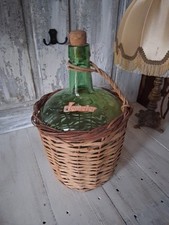 antiker Weinballon Viresa mit Korb Geflecht Glas Ballon Gärballon 5l grün