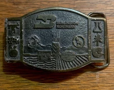 Burlington Northern Belt Buckle Northern Pacific 70s James Lind Vtg Wyoming Art