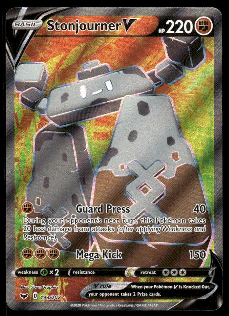 Pokemon TCG SWSH01: Sword & Shield Base Set #193/202 Stonjourner V (Full Art) NM