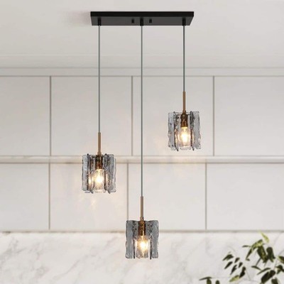 LNC Echonalyri Modern 3-Light Chandelier Matte Black & Brass w/ Glass Shades