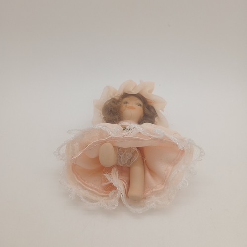 Miniature Porcelain Doll Pink Dress Brown Hair Blue Eyes 3 Inch - Picture 5 of 7