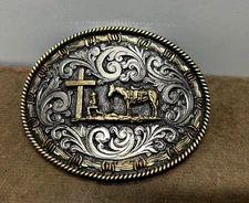 Montana Silversmith Two-Tone Rope & Barbed Christian Attitude Belt Buckle A543