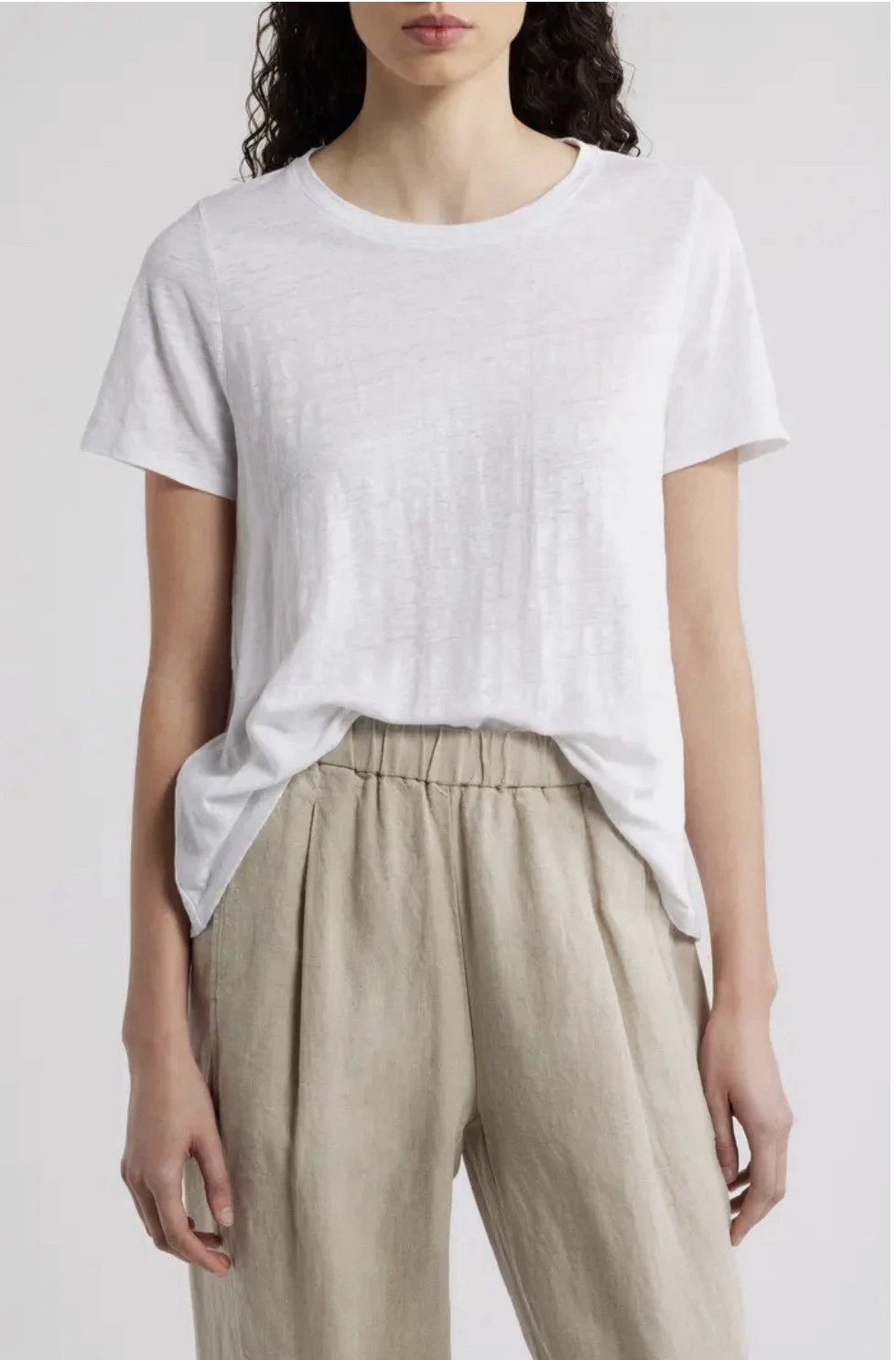Eileen Fisher Women's $128 Organic Linen Jersey Crew Neck Tee in White size XXS