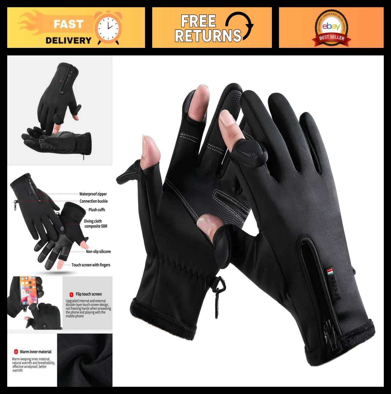 Winter Gloves for Men & Women - Touch Screen, Warm Cold Weather, Running, Hiking