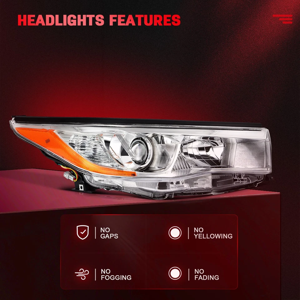 Headlights Assembly For 2014-2016 Toyota Highlander Chrome Housing Left+Right Foto 2 de 4
