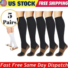 5 Pairs Copper Energy Knee High Compression Socks, SM L/XL XXL Free Ship USA