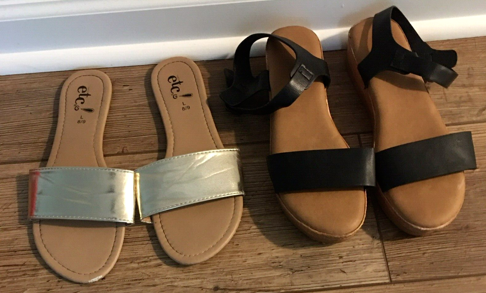 Lotto 2 sandali neri bambù rue21 ecc cinturino oro sandali donna misura 9 8 9