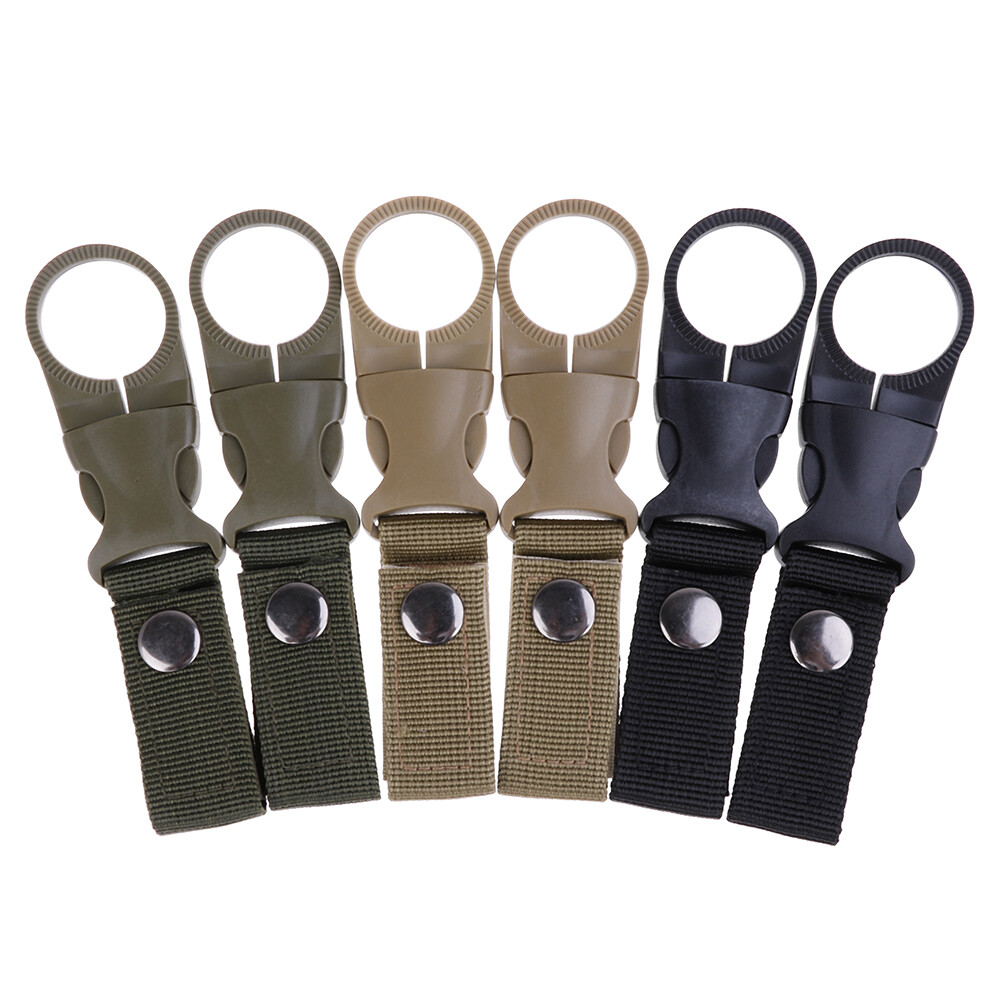 VOANZO 2PCS Hebilla De Botella Cincha De Nylon Mosquetón Clip De Agua Mineral Portátil Gancho De Suspensión De Mochila Multifuncional (Negro