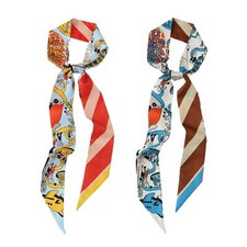 2-Pack Silk Purse Scarf For Handbags Head Hair Ribbon Long Skinny Scarf