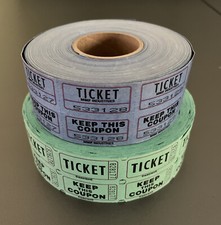 Roll 2000 Green  partial Blue Double Stub Raffle Tickets Split the Pot 50/50