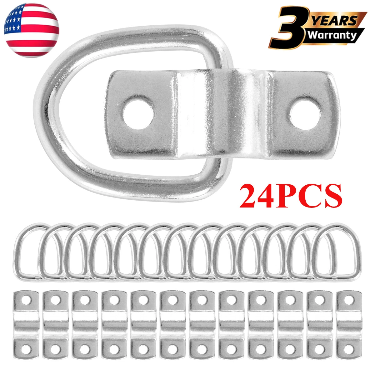 24PCS 1/4 D Ring Tie Downs Truck Car Trailer Tie Down Strap Chain Rope  Rings US