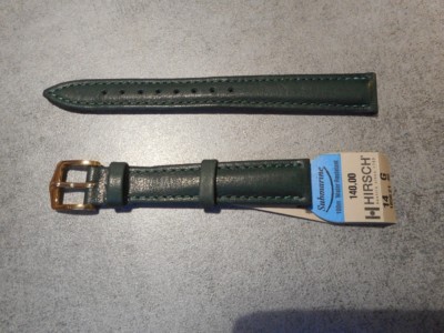 Bracelet De Montre HIRSCH Submarine Taille 14 Vert Cuir - Neuf Avec étiquettes