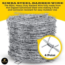 4-Point Barbed Wire Roll | 5" Spacing, 12.5 Ga | 1320 FT | Heavy Duty SIMBASTEEL