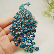 Womens Blue Vintage Crystal Peacock Brooch Fashion Party Jewelry Accessories
