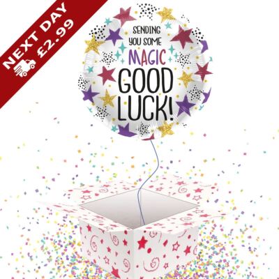 VIEL GLÜCK ''SENDING YOU MAGIC'' BUNTER AUFGEBLASENER FOLIENBALLON IM KARTON *GESCHENK*