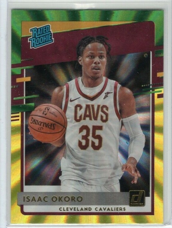 Isaac Okoro 2020-21 Donruss Rated Rookie Green Yellow Laser RC #203 Cavaliers