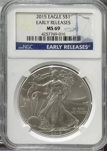 +2015 $1 AMERICAN SILVER EAGLE NGC MS69 EARLY RELEASES BLUE LABEL - #291