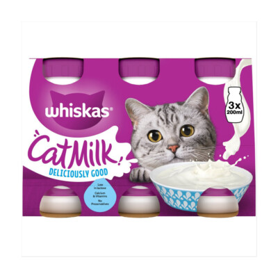 Whiskas ergänzende Katzenleckerli laktosereduzierte Katzenmilch - 3 x 200 ml Flaschen