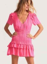 LOVE SHACK FANCY $345 Rena Smocked Mini Dress in Watermelon XS
