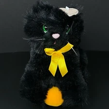 Vintage Heartwarmers Black Cat Plush Pumpkin Green Eyes Halloween Stuffed Animal