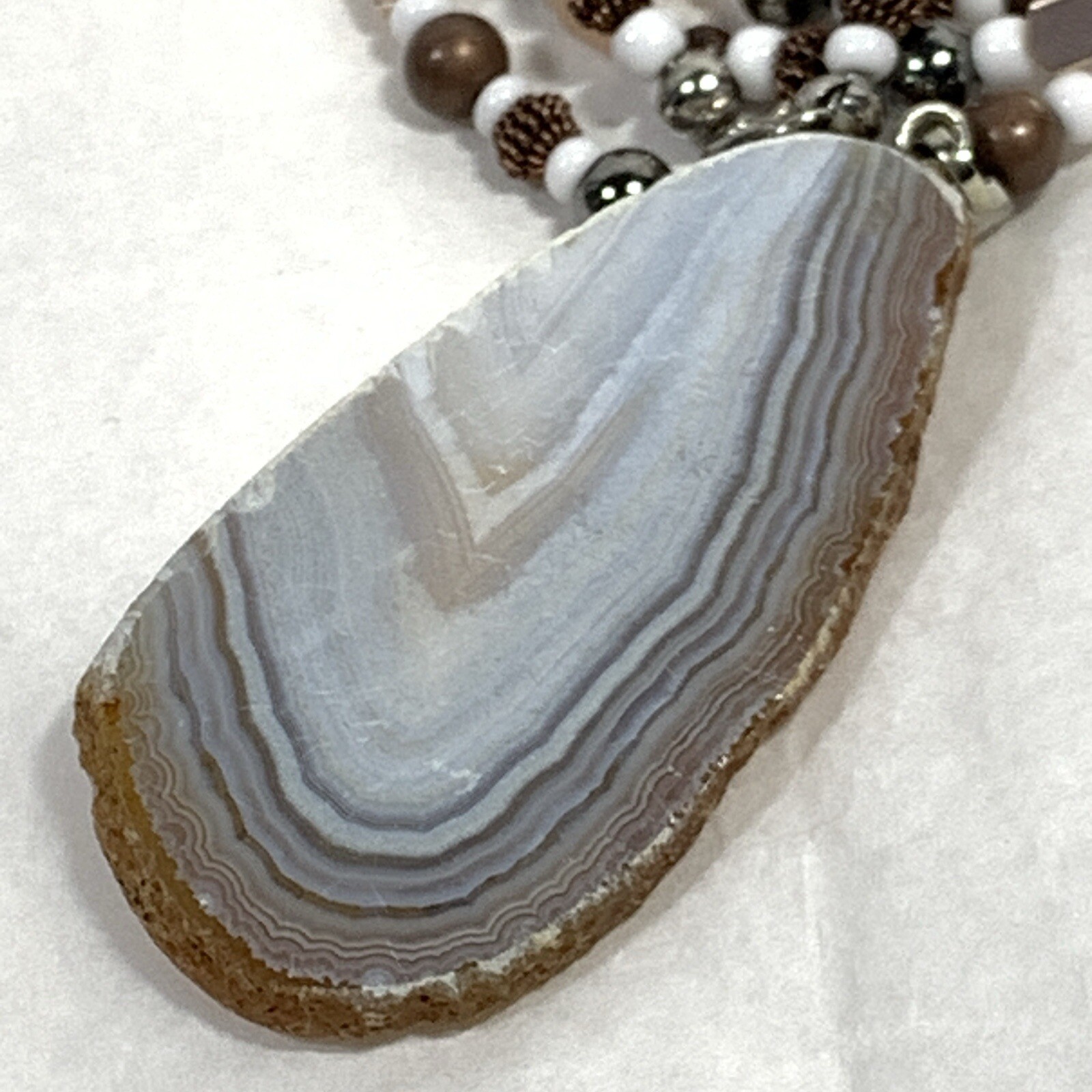 Handcrafted Geode Slice Pendant Bead Necklace Sil… - image 7