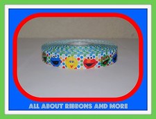 7/8 INCH SESAME STREET HEADS ON POLKA DOT GROSGRAIN RIBBON- 1 YARD