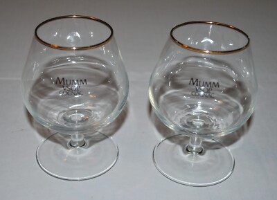 2 VINTAGE MUMM VSOP GOLD RIMMED COGNAC SNIFTERS - 2''W X 4-1/2''H