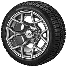 (4) Golf Cart 215/35R12 Deli Radial Tires on 12x7 Gunmetal Gray Ninja Wheels