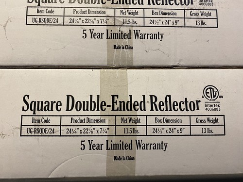 Ultra Grow Square Double Ended DE Reflector 24.25 X 22 7/8” X 7.25 ETL Listed - Picture 2 of 4
