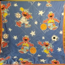 Vtg Child' Blanket Elmo Sesame Street Baby Toddler Crib Quilted Kids Sports