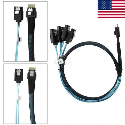 Slim Line SAS4.0 SFF-8654 38pin Host to 4-SATA 7Pin Target HDD Fanout Raid Cable