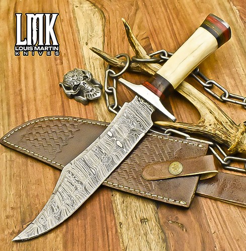 LMK Custom Bowie Knife Twist Damascus Bone Steel Guard Gift Collectible