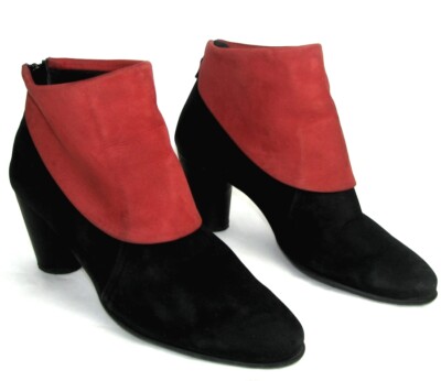 ARCHE Stiefletten Absätze CM Leder Nubuk Schwarz und Rot Zip